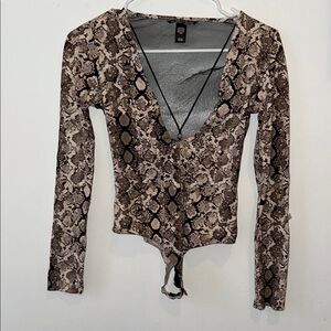 Snake Print V-Neck Long Sleeve Top